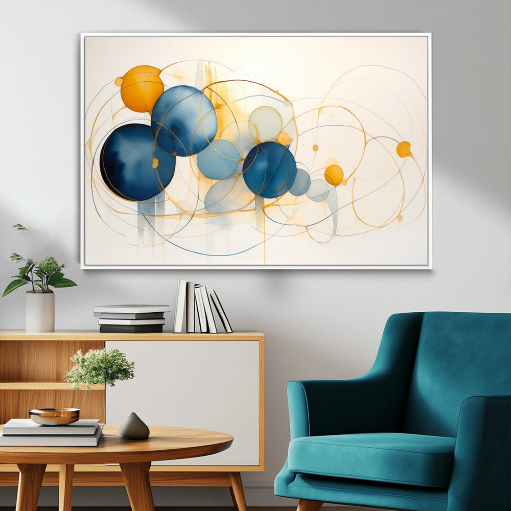 Geometric Blue Orange Abstract Wall Art Canvas, Geometric