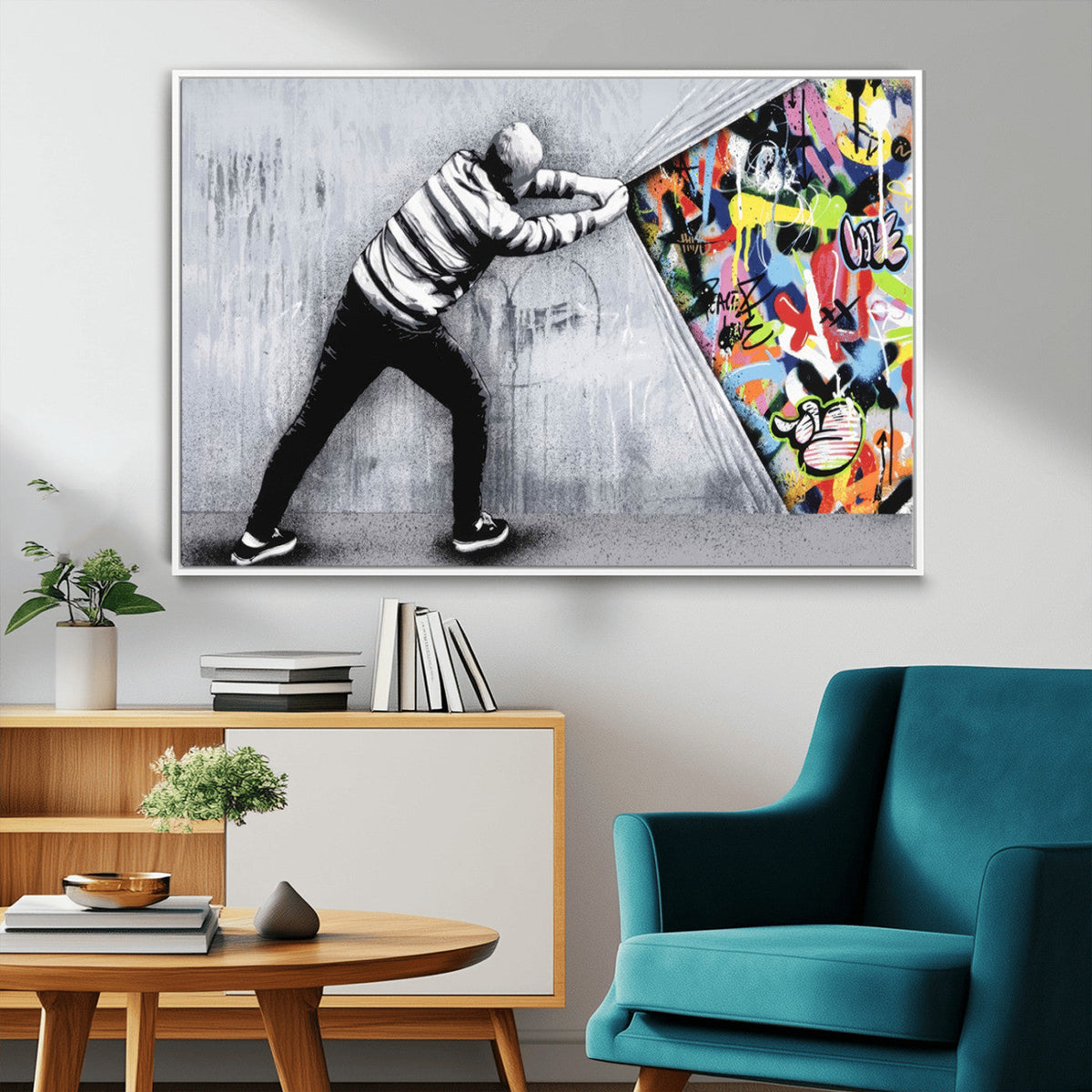 Banksy Art Behind the Curtain Street Wall Art Canvas Print |