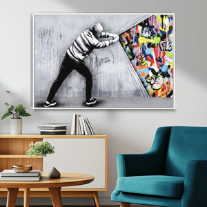 Banksy Art Behind the Curtain Street Wall Art Canvas Print |