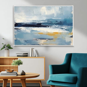 Abstract Ocean Canvas Wall Art - Coastal Blue and Gold