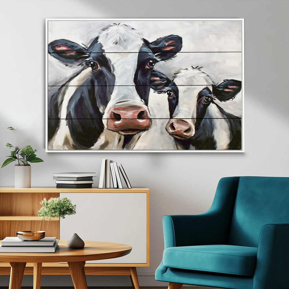Vintage Baby and Mom Cattle Wall Art Canvas Print