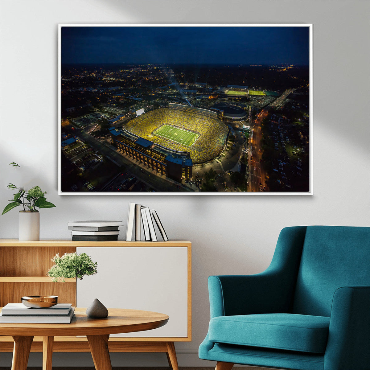 Michigan Stadium Night Game Wall Art – Sports Arena Aerial