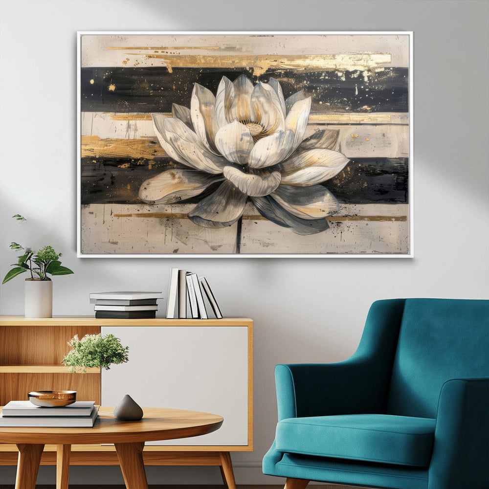 Lotus Flower Wall Art – Framed Abstract Floral Canvas