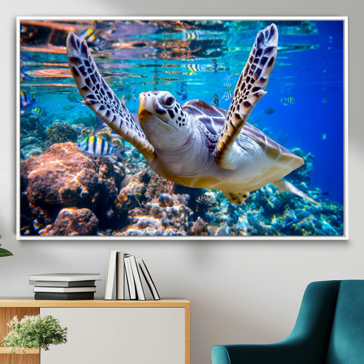 Underwater Sea Turtle Wall Art Canvas Print – Vibrant Ocean
