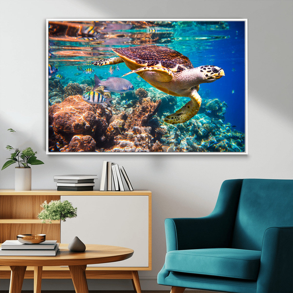 Sea Turtle Wall Art Canvas Print – Vibrant Ocean Coral Reef