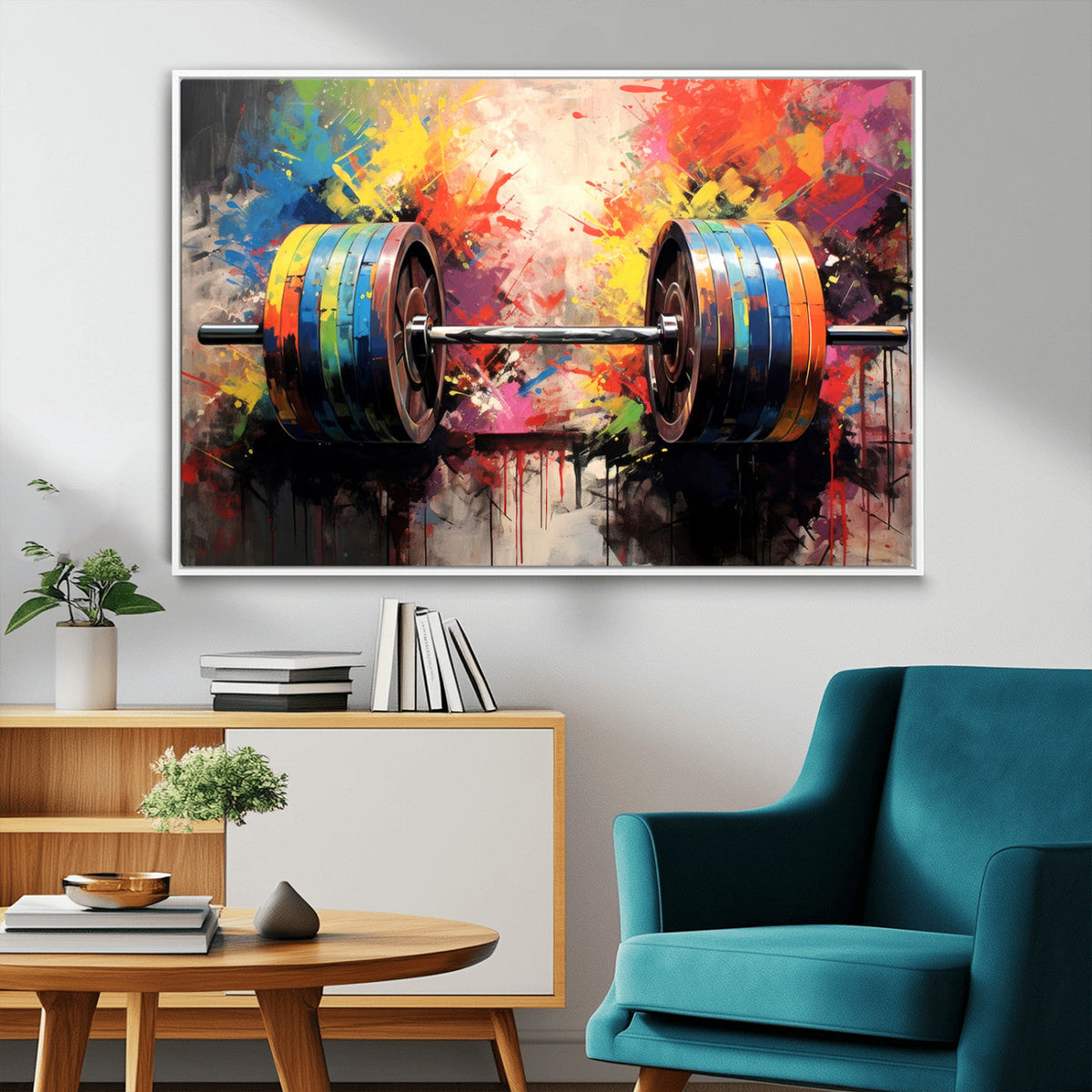 Weightlifting Barbell Art Triptych, Bold Abstract Fitness
