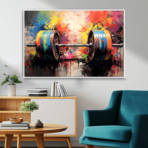 Weightlifting Barbell Art Triptych, Bold Abstract Fitness