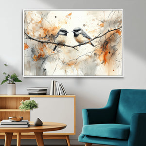 Abstract Watercolor Chickadee Bird Canvas Wall Art Print -
