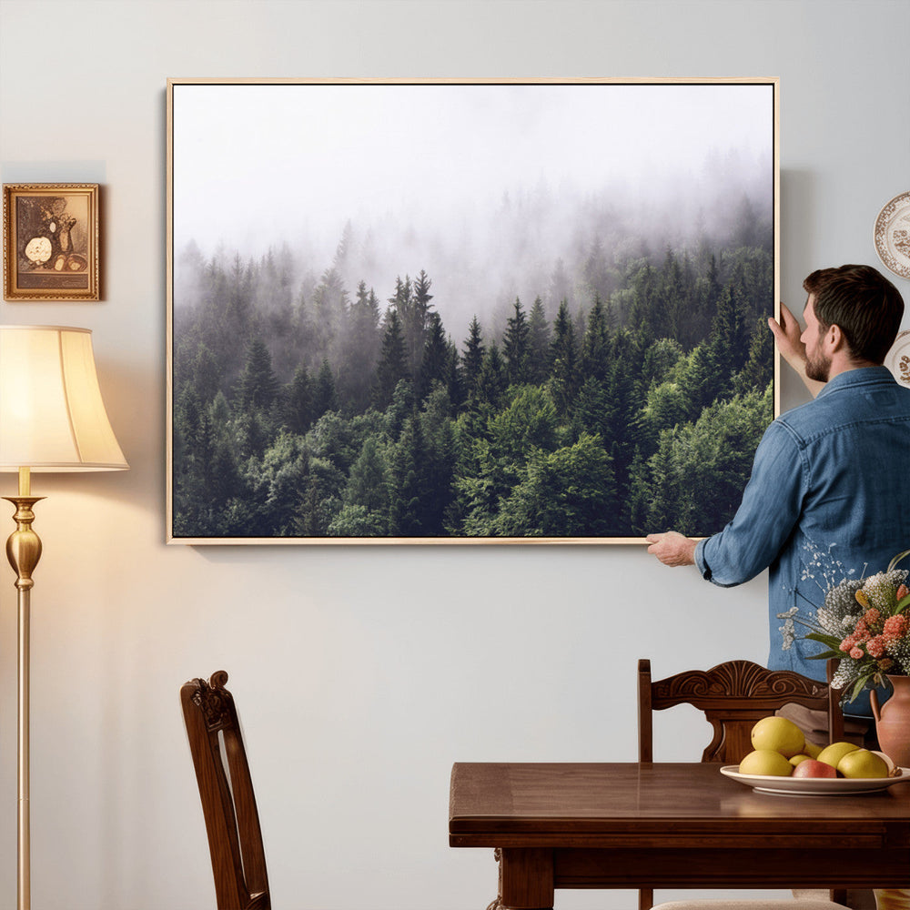 Misty Forest Wall Art | Foggy Forest Canvas Print | Large