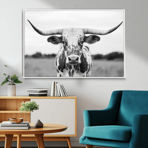 Highland Cow Wall Art Canvas Print – Black and White Western