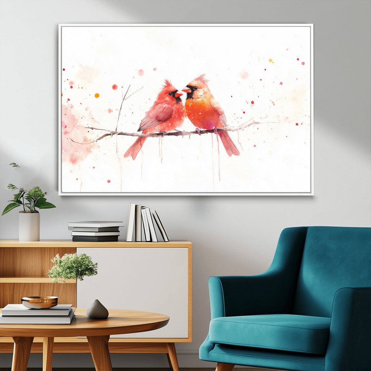 Cardinal Bird Canvas Wall Art - Male and Female Cardinal