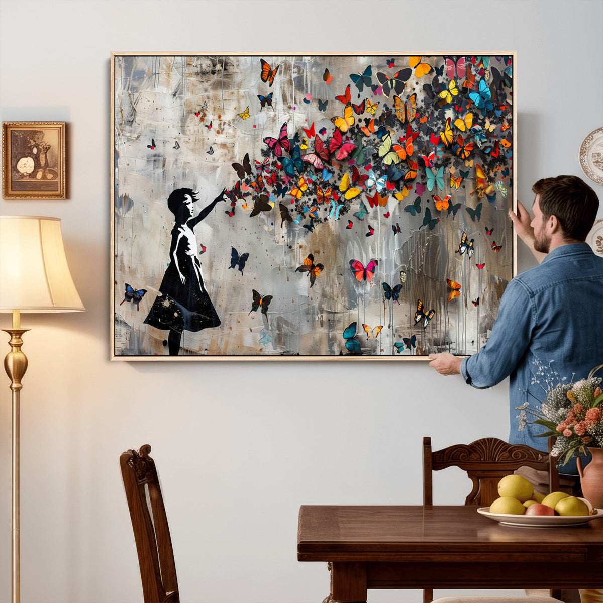Banksy Butterfly Girl Wall Art – Modern Graffiti Canvas