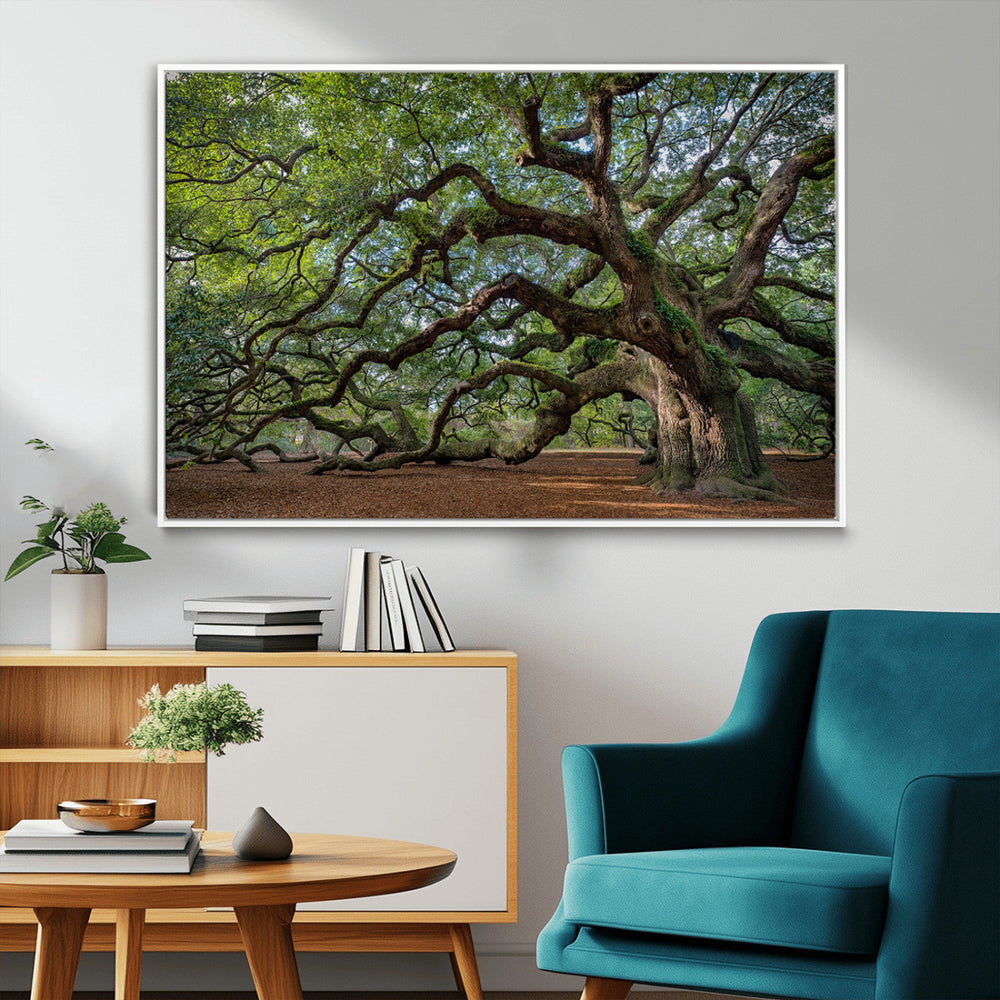 Historic Tree Wall Art – Framed Mossy Branch Canvas Artwork,