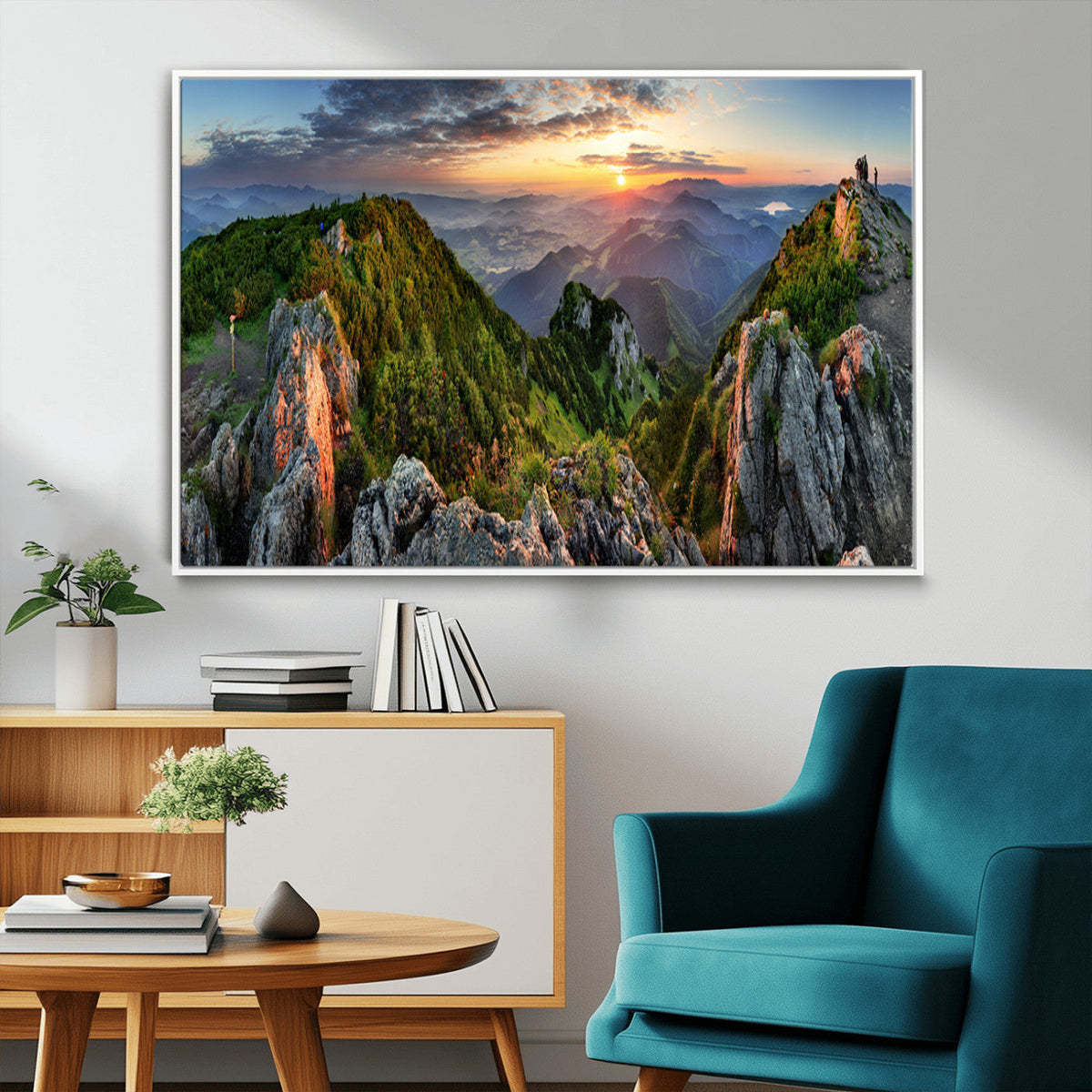Mountain Sunset Panoramic Wall Art Canvas Print – Framed
