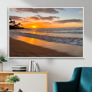 Tropical Beach Wall Art – Framed Sunset Ocean Canvas