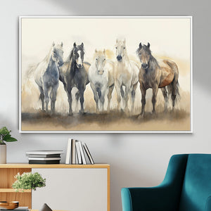 Wild Horses Wall Art Canvas Print, Framed Running Horses Art