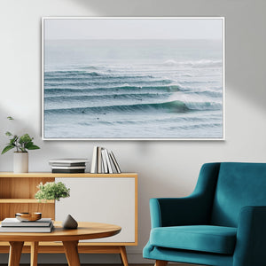 Ocean Waves Wall Art Canvas Print – Framed Surfer Lineup