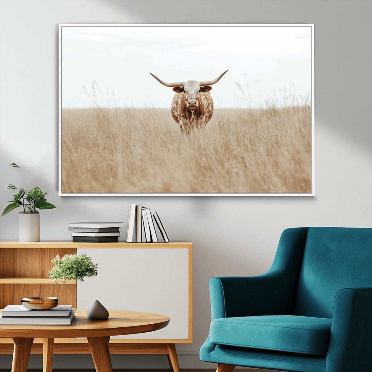 Texas Longhorn Wall Art Canvas Print – Framed Lone Cattle