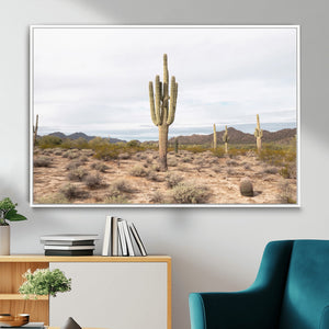 Saguaro Cactus Wall Art – Framed Desert Canvas Artwork,
