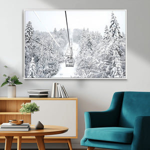 Snowy Ski Lift Wall Art – Framed Winter Mountain Canvas
