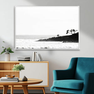 Surfer Cliffs Wall Art Canvas Print – Framed Black White