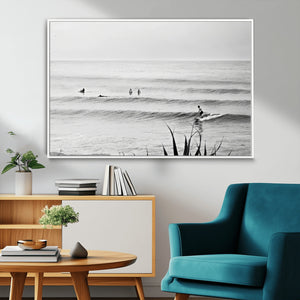 Surfer Silhouette Wall Art – Framed Calm Ocean Canvas