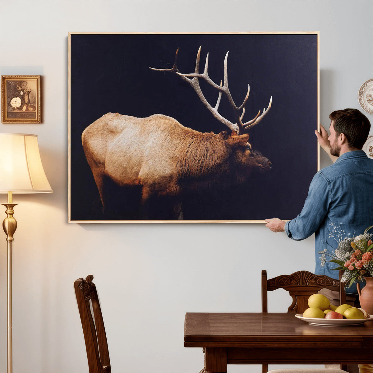 Rustic Elk Wall Art Canvas Print – Framed Moody Wildlife Art