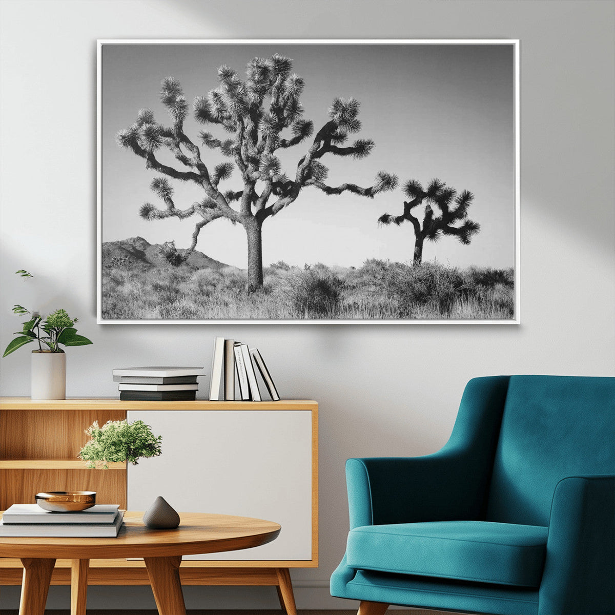 Joshua Tree Wall Art Canvas Print – Framed Monochrome Desert