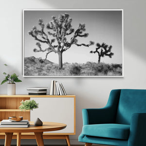 Joshua Tree Wall Art Canvas Print – Framed Monochrome Desert