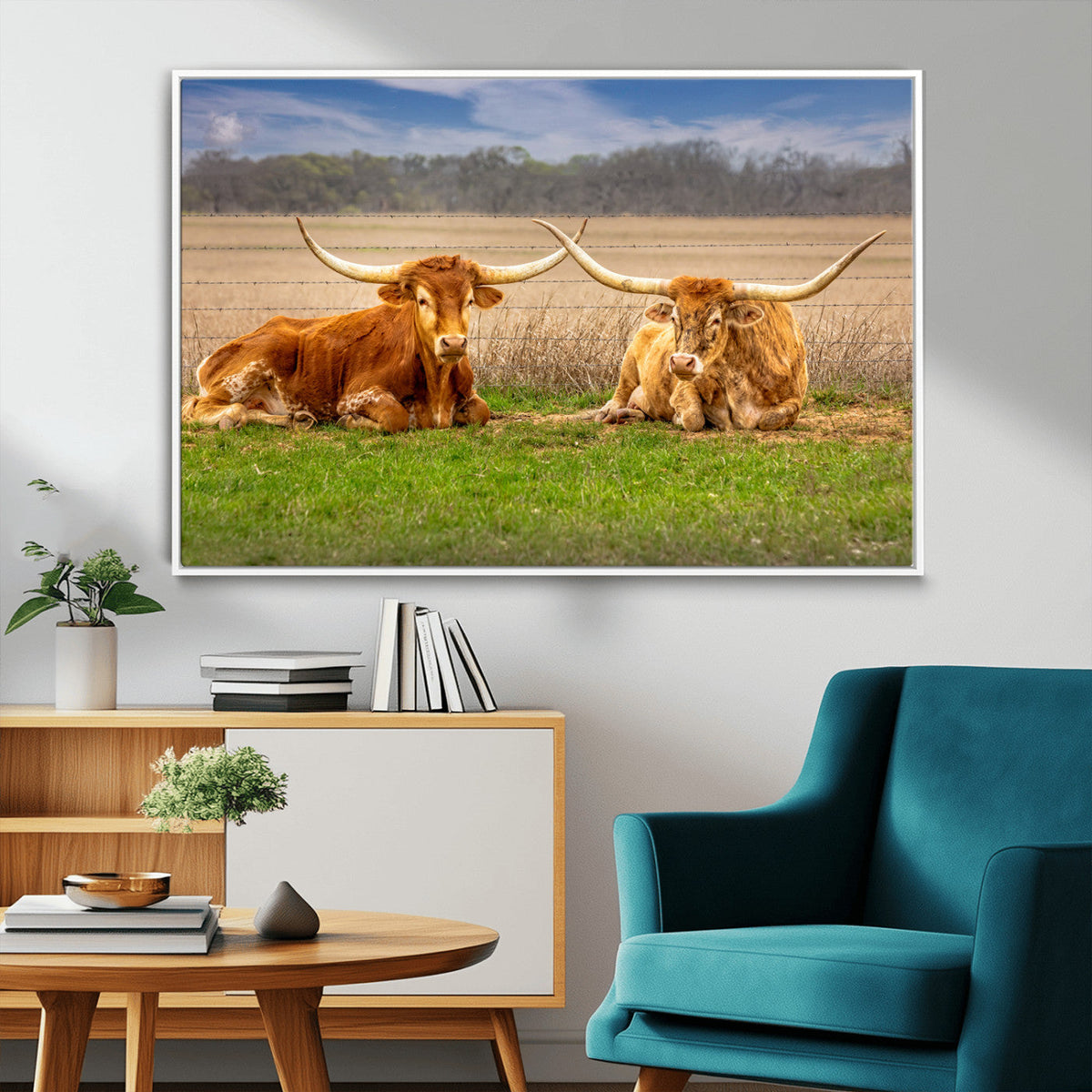 Texas Longhorn Pair Wall Art Canvas Print – Peaceful Rustic