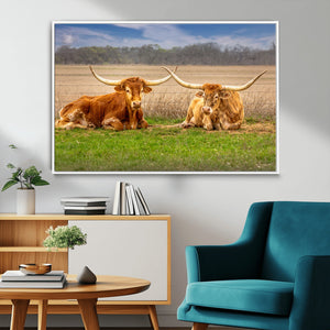Texas Longhorn Pair Wall Art Canvas Print – Peaceful Rustic