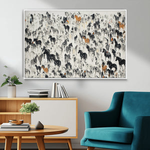 Wild Horse Stampede Wall Art Canvas Print – Monochrome