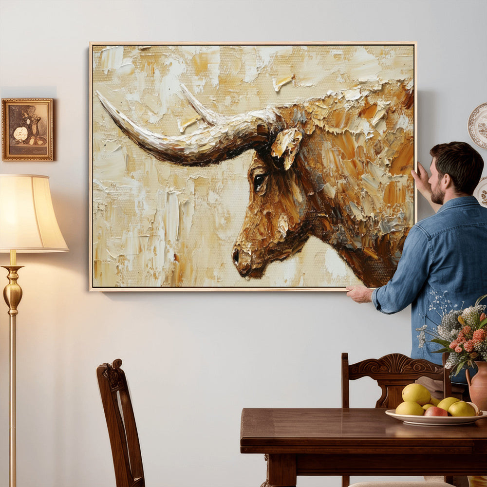 Rustic Longhorn Bull Wall Art Canvas Print – Vintage Western