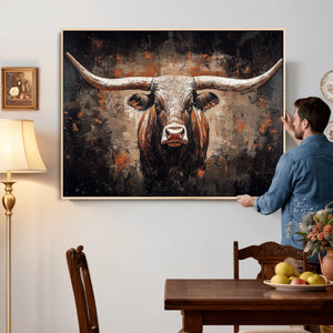 Abstract Longhorn Wall Art Canvas Print – Vintage Western