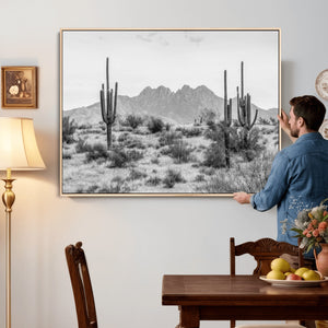 Black White Arizona Desert Canvas Wall Art Cactus Farmhouse