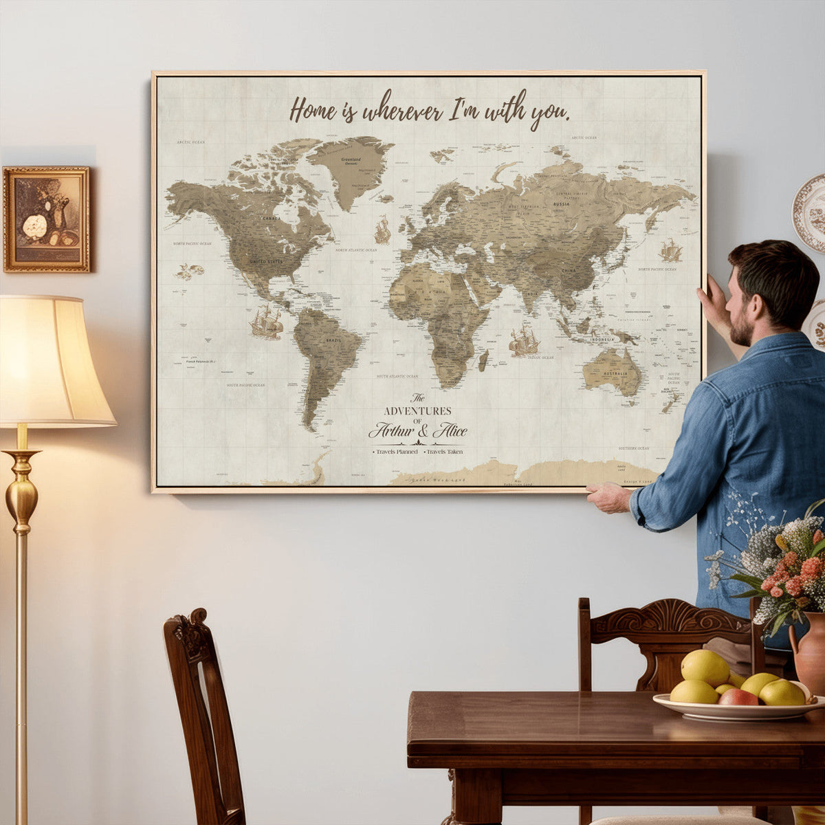 Push Pin World Map Canvas Print – Travel Tracker Wall Art