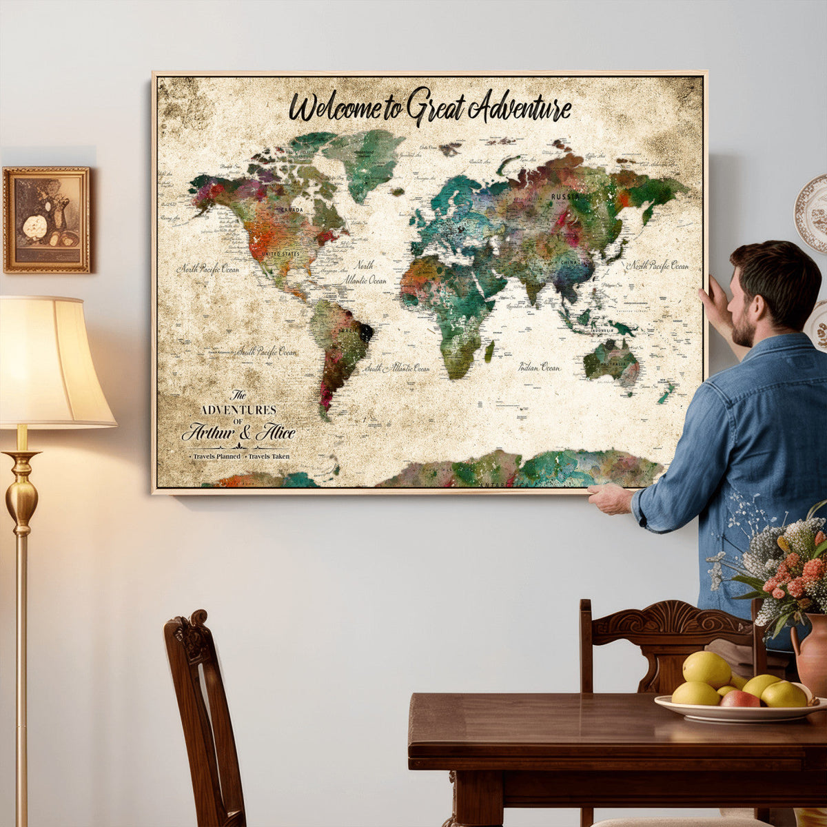 Grunge Personalized World Map Wall Art Canvas Print – Custom
