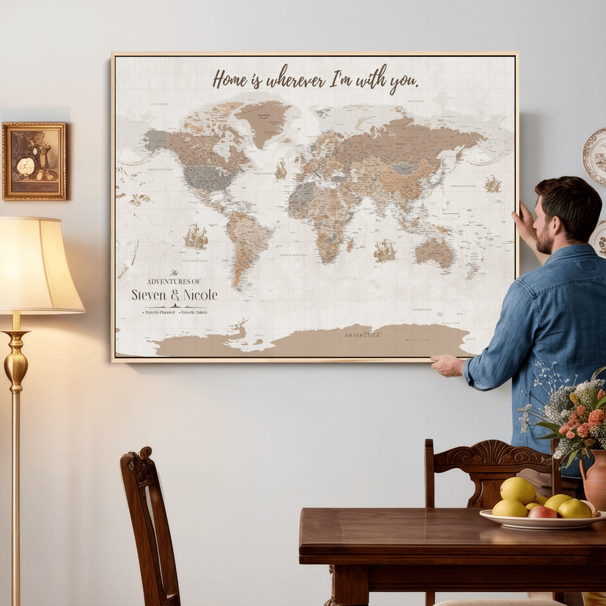 Personalized World Map Wall Art Canvas Print – Customizable