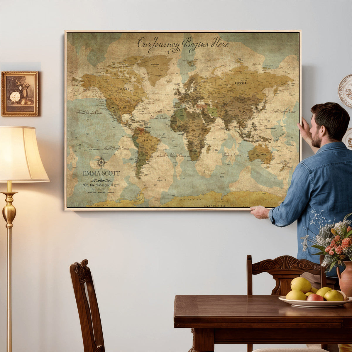 Personalized Custom World Map Wall Art Print – Add Your