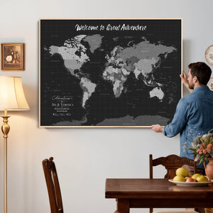 Custom World Map Canvas with Pins – Custom Framed Push Pin Maps - NEWMAP-21