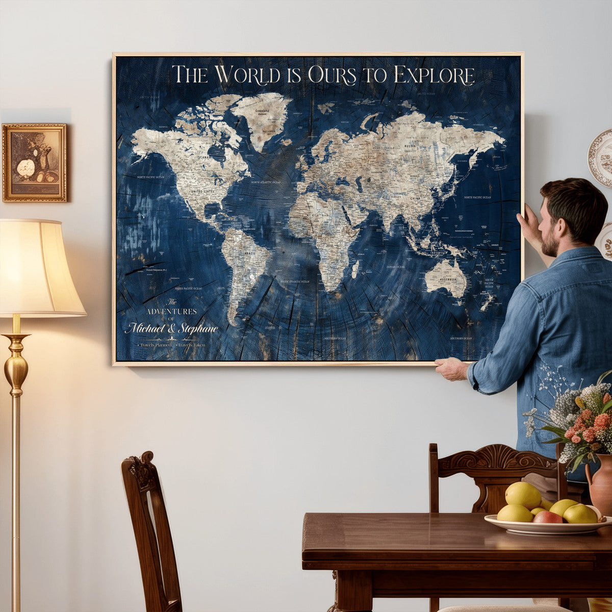 Custom Push Pin Travel Map Wall Art Canvas Print –