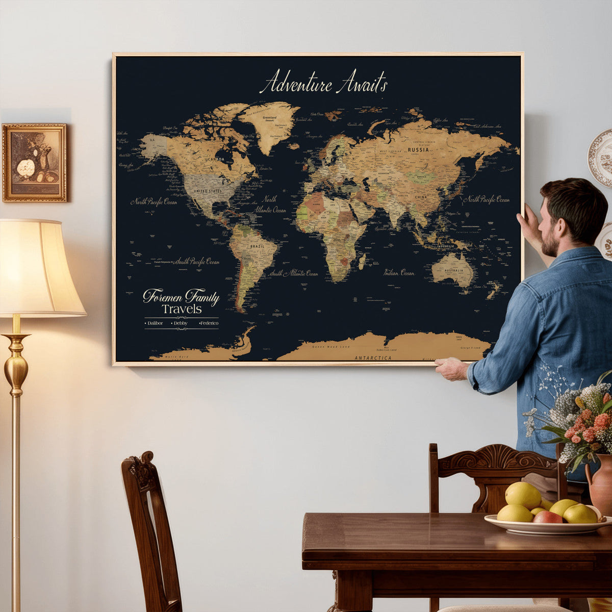Personalized Family Travel Map Canvas – Custom Framed Push