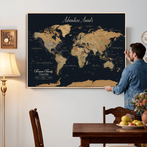 Personalized Family Travel Map Canvas – Custom Framed Push