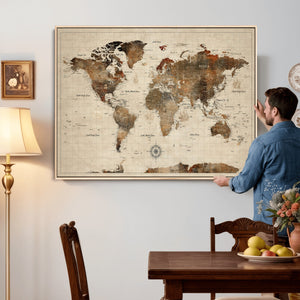 World Map Canvas Print – Framed Detailed Map of the World