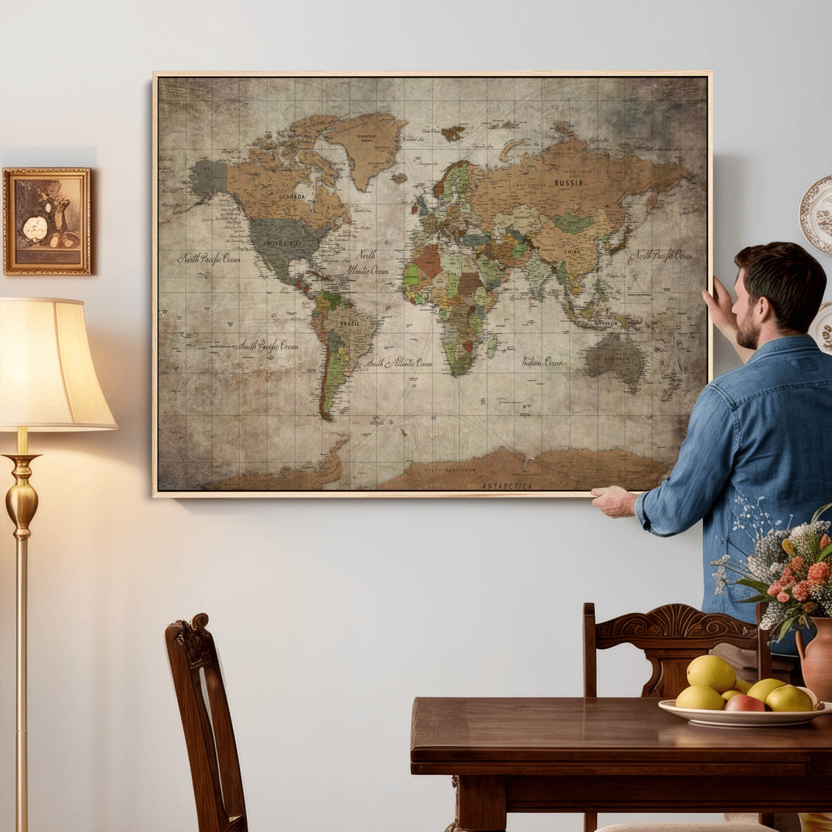 World Map Canvas Print – Framed Travel Map Wall Art for