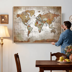 Vibrant Watercolor World Map Canvas Wall Art – Framed Travel