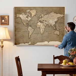 World Map Wall Art Canvas Print, Framed Map Art Picture