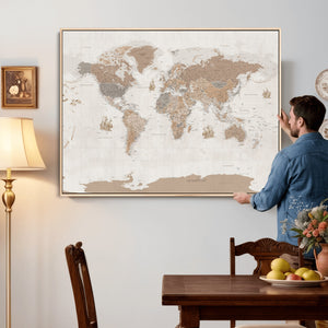 Framed Large World Map Canvas Print for Office Decor