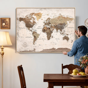 World Map Canvas Print – Framed Travel Map Wall Art for