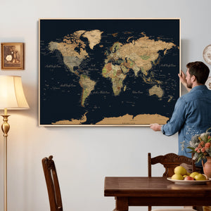 Vintage World Map Canvas on the Dark Background Wall Art